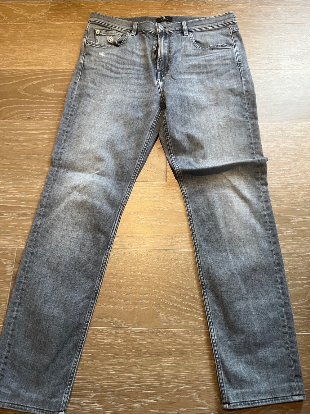 7 For All Mankind Men's Slim Straight Washed Gray Jeans